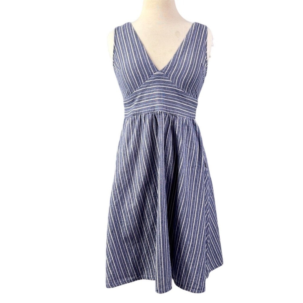 Mata Traders Picnic Dress Womens Size M Striped Cotton V-Neck Midi Fit & Flare